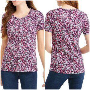 Time and Tru Women's Classic Floral Short Sleeve Scoop T-Shirt 100% Cotton XXL
